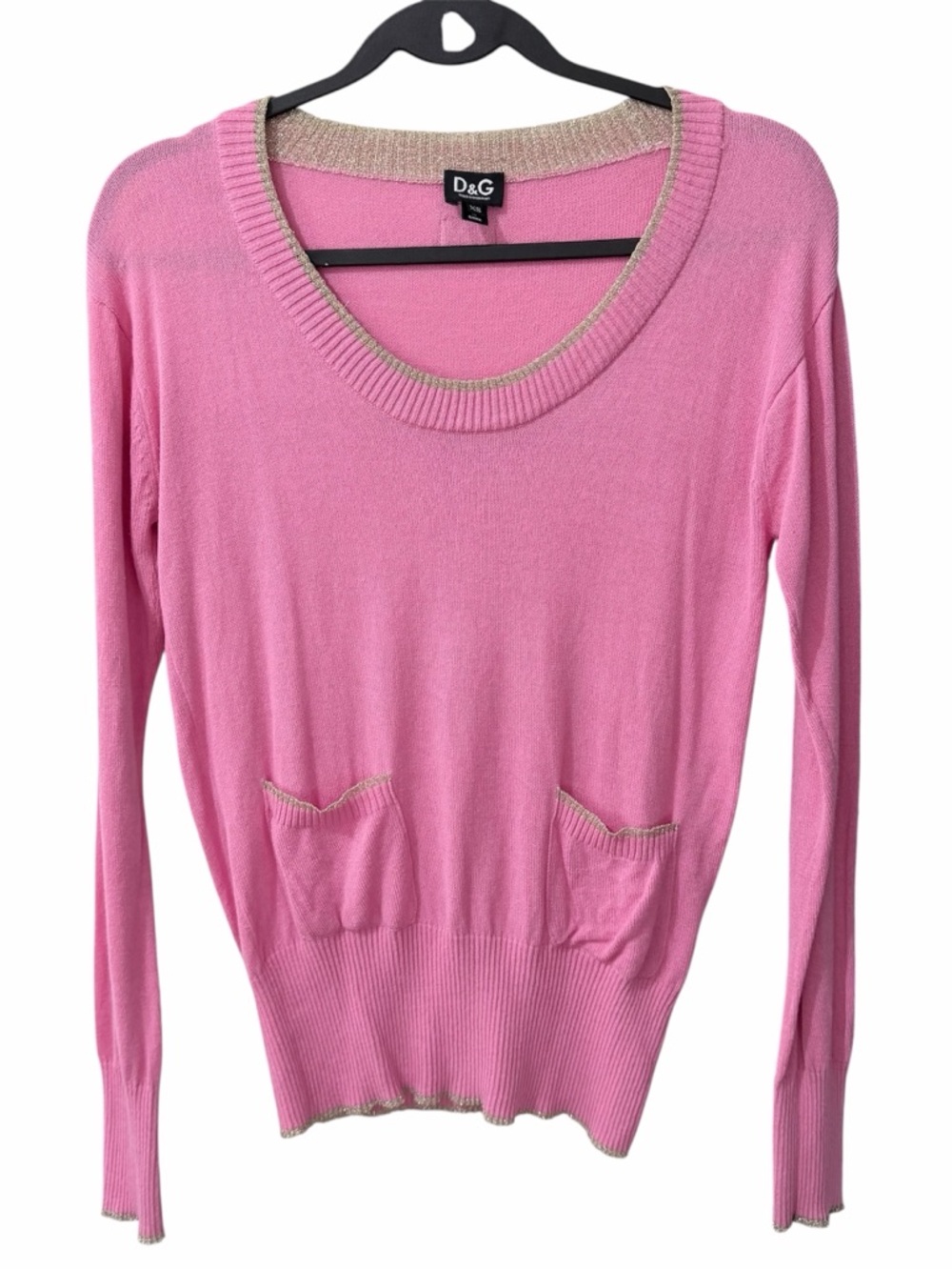 Dolce & Gabbana  Pink Scoop Neck Sweater with Gold Trim